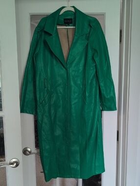 Eloquii Emerald Green Faux Leather Long Trench Coat - Size 14/16